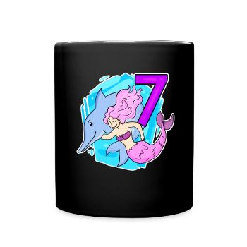 Fille 7 ans 7ème anniversaire sirène - Mug uni - noir - Devant