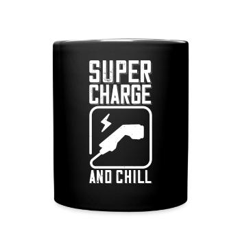 Supercharge And Chill - für Elektro Auto Fans - Tasse einfarbig - Schwarz - Vorne