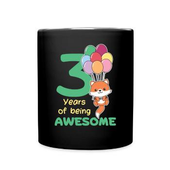 Fuchs zum 3. Geburtstag Kinder drei Jahre alt - Tasse einfarbig - Schwarz - Vorne