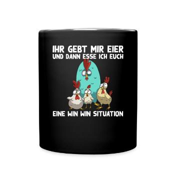 Lustiger Hühner Spruch Win Win Situation mit Huhn - Tasse einfarbig - Schwarz - Vorne