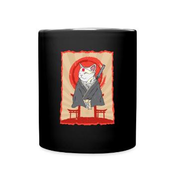 Samurai Japan Katze Torii Ninja Anime Katze - Tasse einfarbig - Schwarz - Vorne