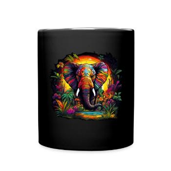 Elefanten im Dschungel - Tasse einfarbig - Schwarz - Vorne