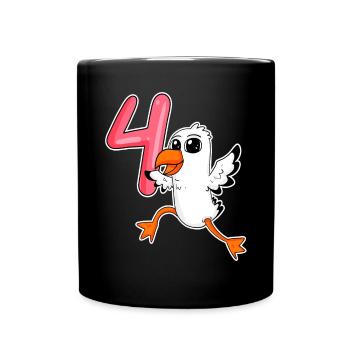 4. Geburtstag Motiv Möwe - vier Jahre - Tasse einfarbig - Schwarz - Vorne