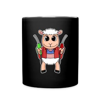 Tankwart Schaf Tankstelle - Tasse einfarbig - Schwarz - Vorne