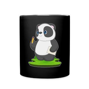 Panda Schüler Bleistift Schule - Tasse einfarbig - Schwarz - Vorne