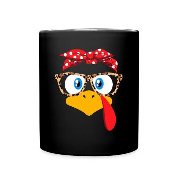 Thanksgiving Turkey Face - Glasses Women Girls - Full Colour Mug - black - Front