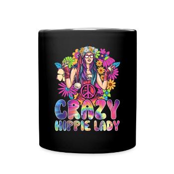 Funny Hippie Peace Girl Tie Dyeing - Full Colour Mug - black - Front