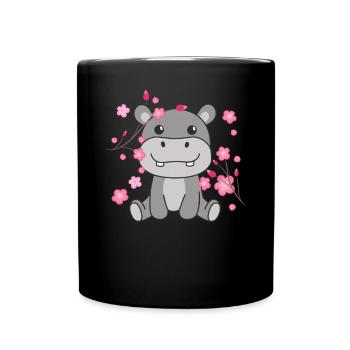 Hippo Cute Animals for Kids Kawaii - Full Colour Mug - black - Front
