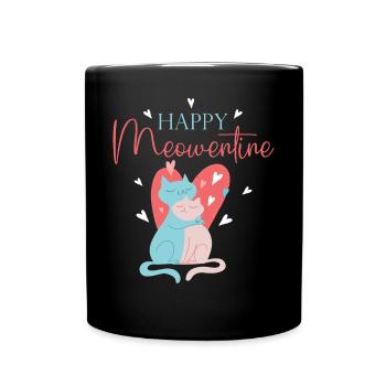 Happy Meowentine Valentinstag Katze - Tasse einfarbig - Schwarz - Vorne