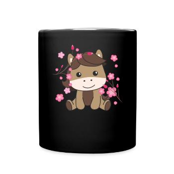Pferd süße Tiere für Kinder Kawaii - Tasse einfarbig - Schwarz - Vorne