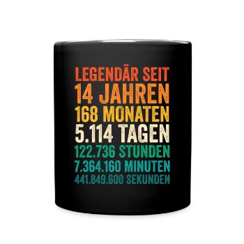 14 Jahre Vierzehnter Geburtstag - Tasse einfarbig - Schwarz - Vorne