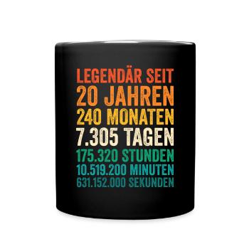 20 Jahre Zwanzigster Geburtstag - Tasse einfarbig - Schwarz - Vorne