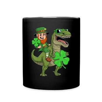 St. Patricks Day Kobold Reiten T Rex Lustiger Dino - Tasse einfarbig - Schwarz - Vorne