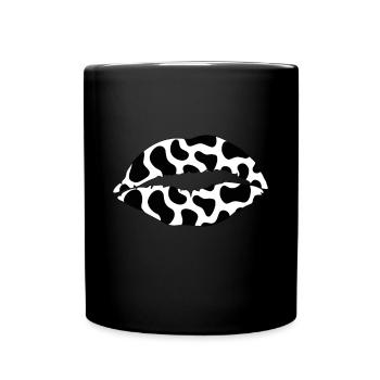 Niedliche Kuh Print Lippen Weiß Schwarz Ästhetik Lustig An - Tasse einfarbig - Schwarz - Vorne