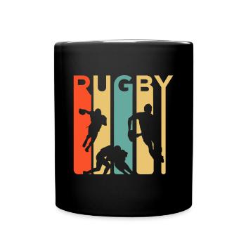 Vintage 1970's Style Rugby, Rugby Sports Gift - Full Colour Mug - black - Front