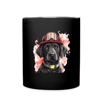 Labrador Feuerwehr Feuerwehrmann Hund - Tasse einfarbig - Schwarz - Vorne