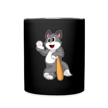 Katze Baseball Baseballschläger - Tasse einfarbig - Schwarz - Vorne