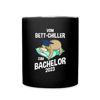 Vom Bettchiller zum Bachelor Faultier 2023 - Tasse einfarbig - Schwarz - Vorne
