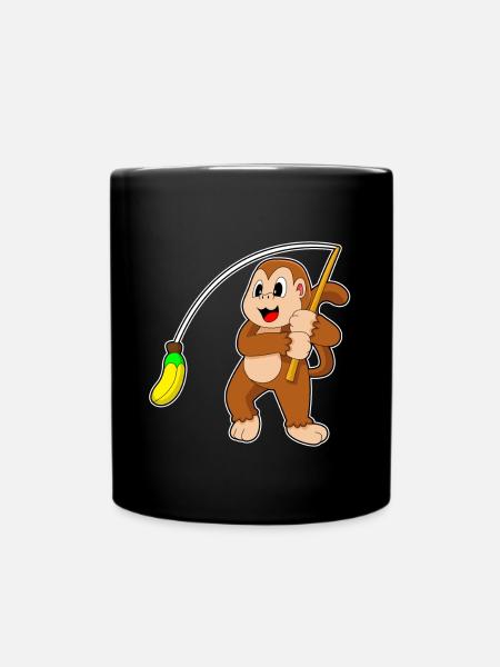 Affe Angler Angelrute Angeln - Tasse einfarbig - Schwarz