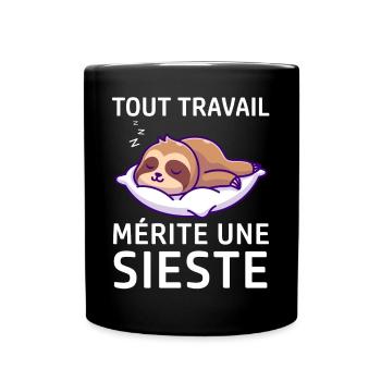 Tout travail mérite une sieste - drôle paresseux - Mug uni - noir - Devant