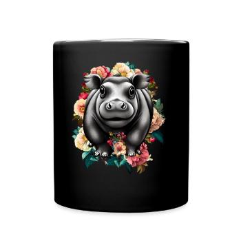 Hippopotamus flowers - Full Colour Mug - black - Front