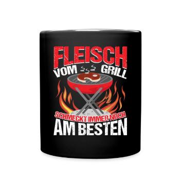 Grillen Grill Fleisch vom Grill schmeckt am Besten - Tasse einfarbig - Schwarz - Vorne