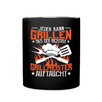 Grill Grillen Jeder kann Grillen - Tasse einfarbig - Schwarz - Vorne