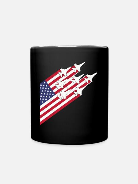 USA-Flagge und Kampfjets - Tasse einfarbig - Schwarz
