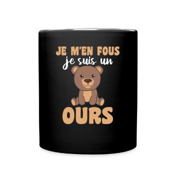 Je m'en fous je suis un ours - süßer Bär - Tasse einfarbig - Schwarz - Vorne