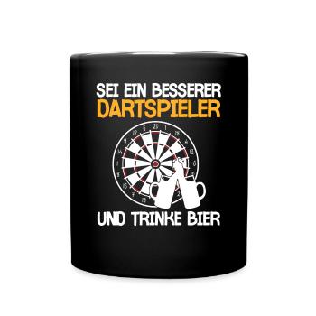 Bier Und Dart Kneipen Dartspieler Dartverein - Tasse einfarbig - Schwarz - Vorne
