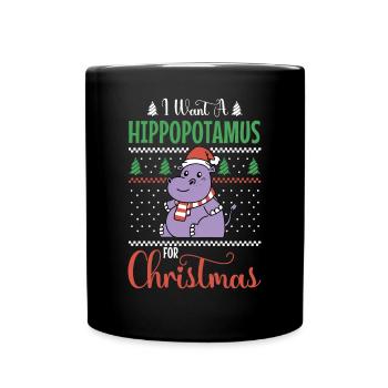 Ich will ein Nilpferd zu Weihnachten - Tasse einfarbig - Schwarz - Vorne