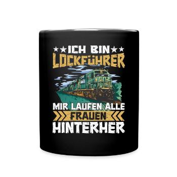 Lockführer Zug Lokomotive - Tasse einfarbig - Schwarz - Vorne
