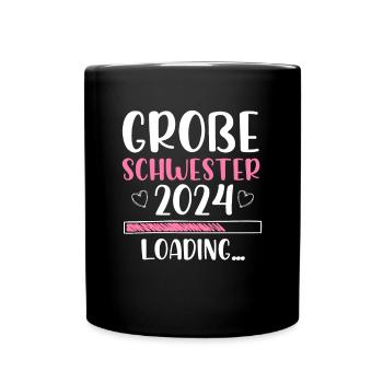 Große Schwester 2024 Loading Herz - Tasse einfarbig - Schwarz - Vorne