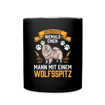 Mann mit Wolfsspitz Deutscher Keeshond - Tasse einfarbig - Schwarz - Vorne