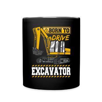 Construction Vehicle Excavator - Full Colour Mug - black - Front