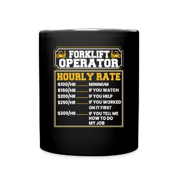Forklift Operator Hourly Rate Telehandler - Full Colour Mug - black - Front
