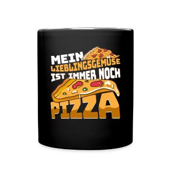 Pizza ist mein lieblings Gemüse - Tasse einfarbig - Schwarz - Vorne