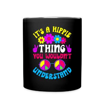 Lustiger Hippie Frieden Freundlichkeit - Tasse einfarbig - Schwarz - Vorne