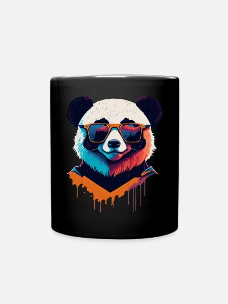 Panda Power: Retro Panda T-Shirt - Full Colour Mug - black