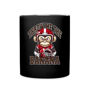 Throw me the Banana Monkey Playing Football - Full Colour Mug - black - Front