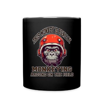 Ambitious monkey head in footballplayer outfit - Full Colour Mug - black - Front