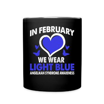 In February, we wear light blue Angelman syndrome - Full Colour Mug - black - Front