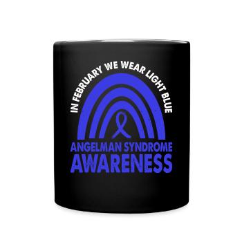 In February, we wear light blue Angelman syndrome - Full Colour Mug - black - Front