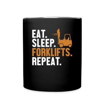 Eat Sleep Forklifts Repeat All-terrain forklift - Full Colour Mug - black - Front