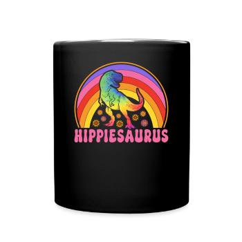 Funny Hippie Dinosaur Trex Groovy - Full Colour Mug - black - Front