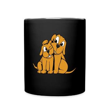 Mignons chiens de dessins animés câlins - Mug uni - noir - Devant