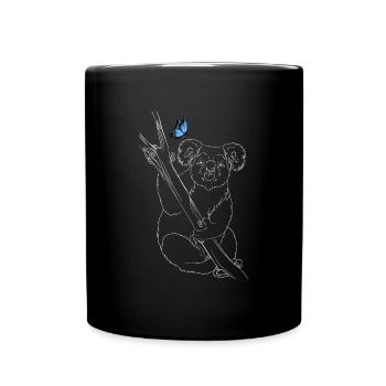 Koala mit Schmetterling - Tasse einfarbig - Schwarz - Vorne