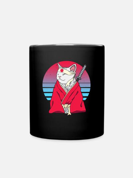 Samurai Japan Vaporwave Ninja Anime Katze - Tasse einfarbig - Schwarz