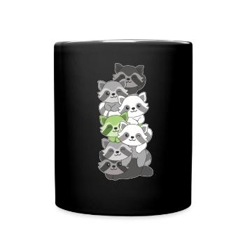 Agender Flag Pride LGBTQ Cute Raccoon Stack - Full Colour Mug - black - Front