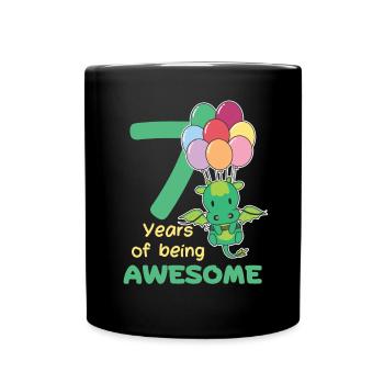 Drache zum 7. Geburtstag Kinder sieben Jahre alt - Tasse einfarbig - Schwarz - Vorne